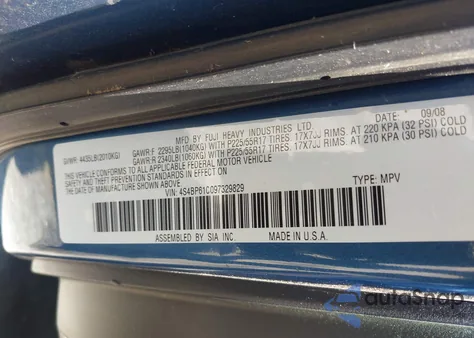 2009 Subaru Outback 2.5I z USA, uszkodzony, nr VIN 4S4BP61C097329829